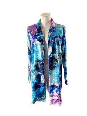 NWT Wearable Art -Silky Satin Jacket  - Blue and purple marble - S avant garde